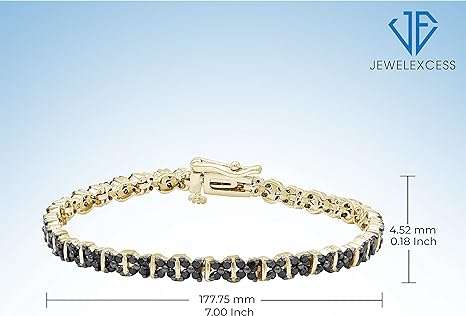 JEWELEXCESS Diamond Clover Bracelets for Women – 2.00 Carat Black Diamond 14K Gold over Silver Bracelet –Diamond Clover Bracelet Silver – Clover Bracelets for Women 14K Gold over Silver Bracelets