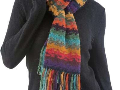 NOVICA Handmade 100% Alpaca Scarf Wool Striped from Peru Accessories Scarves Multicolor Wrap Patternedstriped 'Andean Twilight'