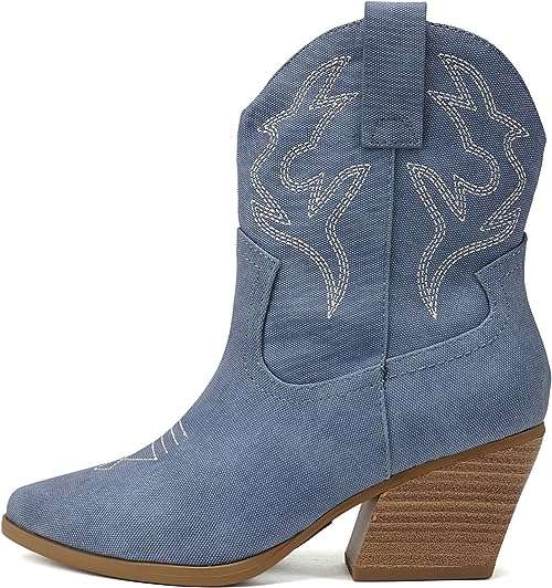 Soda “BLAZING” ~ Women Western Stitched Pointe Toe Low Heel High Top Ankle Shaft Boot Bootie