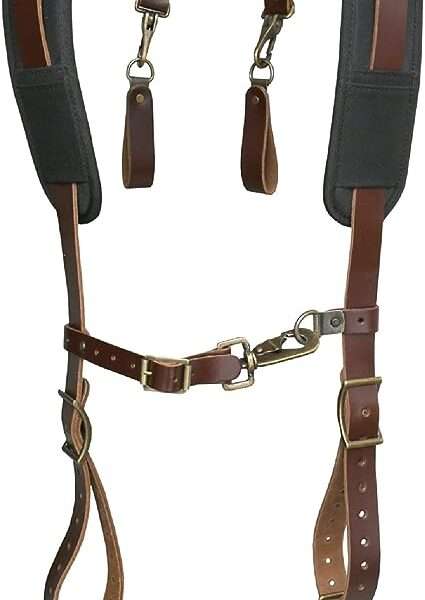 Style N Craft Men's Regular Size 98214-Padded Leather Work Suspender System with D-Ring Loops, Dark Tan, One Size Fits Most