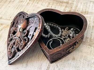 Top Brass Steampunk Octopus Heart Shaped Small Trinket Stash Jewelry Box Figurine - Unusual Eclectic Gothic Decor (Rustic Copper)