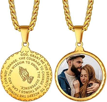 U7 Bible Verse Necklace Christian Jewelry 18K Gold Plated/Stainless Steel Lords Prayer Inscripted Praying Hands Coin Medal Pendant for Men Women -Gift Packed (22 Inch)