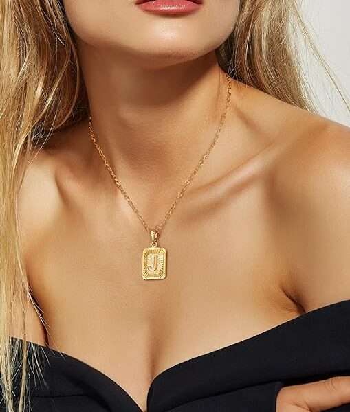 U7 Monogram Necklace A-Z 26 Letters Pendants 18K Gold/Platinum Plated Square Capital Initial Necklaces for Women Men, Resizable Chain 20"-22", Gift Packed
