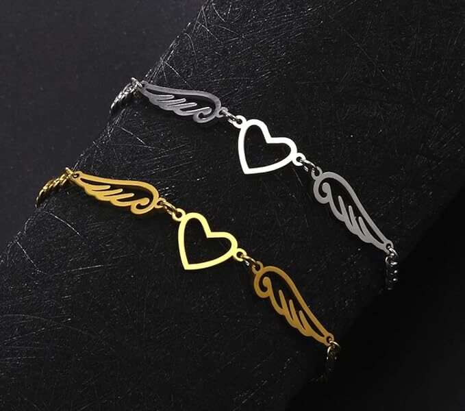 UNIFT Anklet For Women - Angel Wings Heart Anklet - Stainless Steel Hollow Out Adjustable Wings Heart Charm Ankle Chain Jewelry Gift For Women and Girls