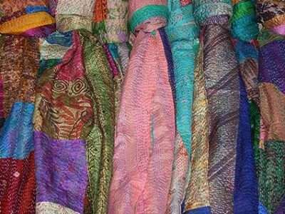 thehandicraftworld 50pcs Wholesale Lot Patchwork Silk Scarf Kantha Neck Wrap Indian Vintage Reversible Shawls