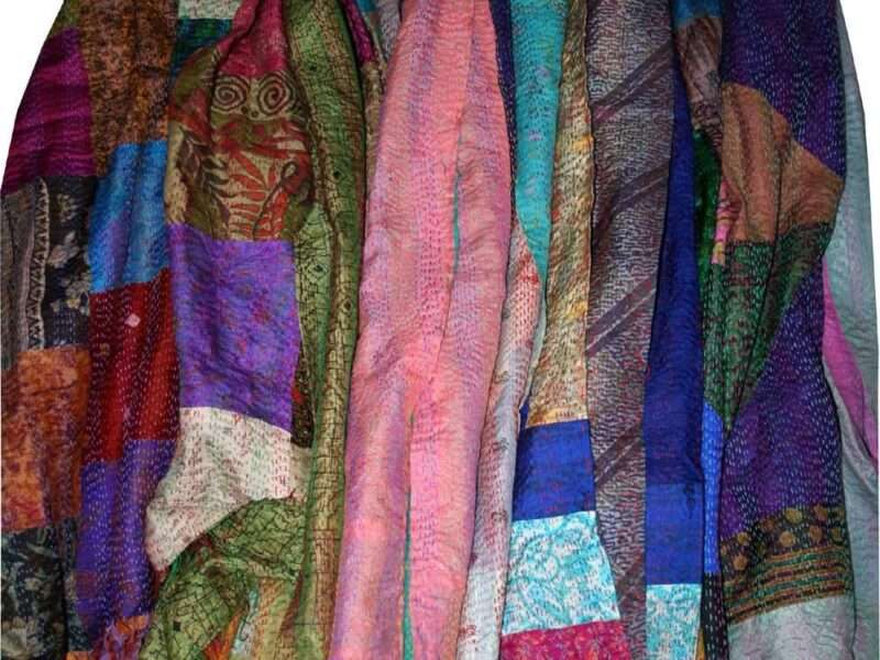 thehandicraftworld 50pcs Wholesale Lot Patchwork Silk Scarf Kantha Neck Wrap Indian Vintage Reversible Shawls