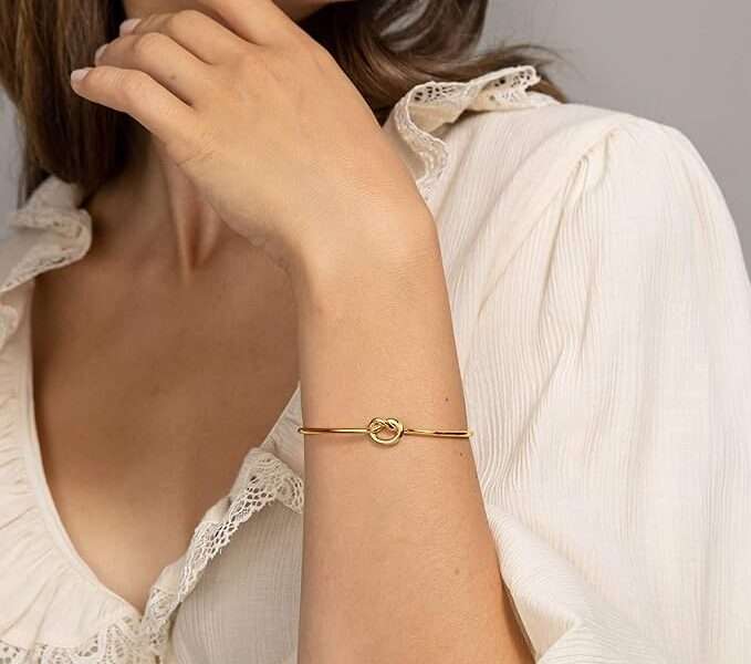 PAVOI 14K Gold Plated Forever Love Knot Infinity Bracelets for Women Gold Bracelet for Women