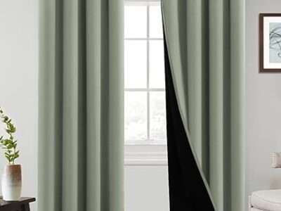 100% Blackout Curtains 84 inches Long Pair of Energy Smart & Noise Blocking Out Drapes for Baby Room Window Thermal Insulated Guest Room Lined Window Dressing(Sage, 52 inches Wide)