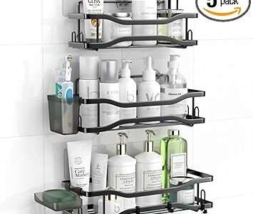 Aitatty Shower Caddy Bathroom Organizer Shel Self Adhesive Shower Rack with Soap Shampoo Holder Rustproof Stainless Bath Caddy for Inside shower Black