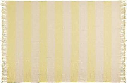Amazon Aware Woven Cotton Throw Striped Blanket, Natural Lemon Yellow, 60 x 80