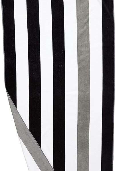 Amazon Basics Oversized Premium Cotton Beach Towel, 2-Pack, Pop Stripe - Black/Dark Gray, 72" x 36"