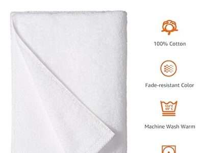 Amazon Basics Quick-Dry Bath Towels - 100% Cotton, 2-Pack, White