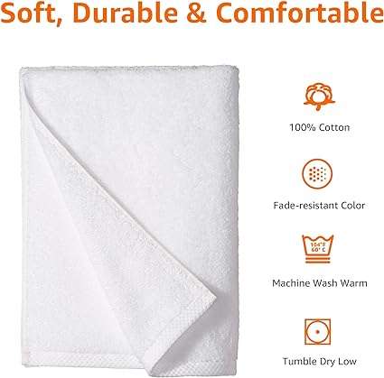 Amazon Basics Quick-Dry Bath Towels - 100% Cotton, 2-Pack, White