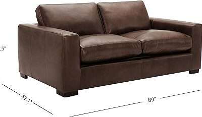 Amazon Brand - Stone & Beam Westview Extra-Deep Down-Filled Leather Sofa Couch, 89 W, Brown