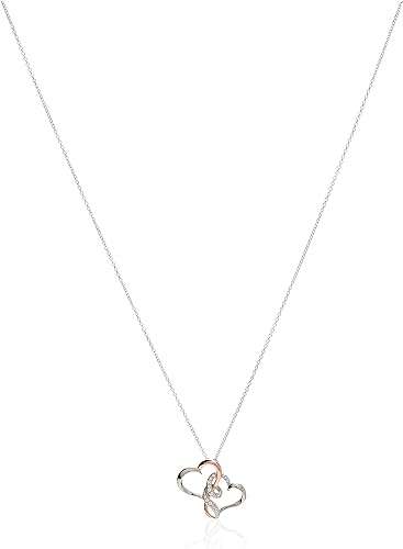 Amazon Collection Sterling Silver Two Tone Double Heart Pendant Necklace Made with Crystal