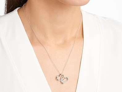 Amazon Collection Sterling Silver Two Tone Double Heart Pendant Necklace Made with Crystal
