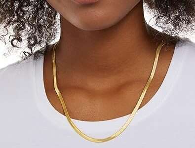 Amazon Essentials 14K Gold or Sterling Silver Plated Herringbone Chain Necklace