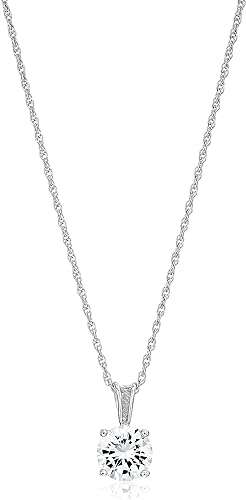 Amazon Essentials Platinum Plated Sterling Silver Cubic Zirconia Round Cut Solitaire Pendant Necklace (6.5mm), 18