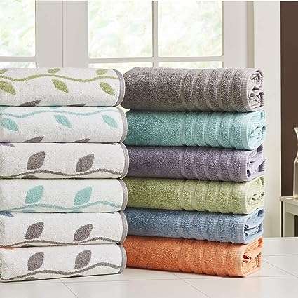 Amrapur Overseas 6-Piece Yarn Dyed Organic Vines Jacquard/Solid Ultra Soft 500GSM 100% Combed Cotton Towel Set