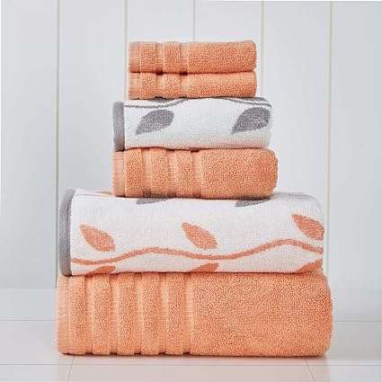 Amrapur Overseas 6-Piece Yarn Dyed Organic Vines Jacquard/Solid Ultra Soft 500GSM 100% Combed Cotton Towel Set