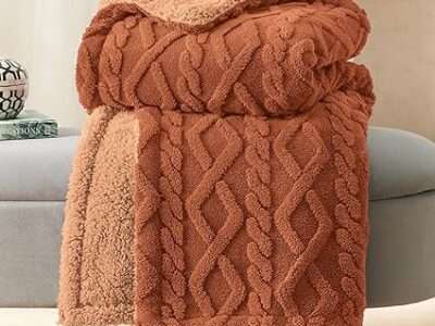 Bedsure Sherpa Throw Blanket for Couch Sofa - Fuzzy Soft Cozy Blanket for Bed, Fleece Thick Warm Blanket for Winter, Orange Fall Throw Blanket, 50x60 Inches