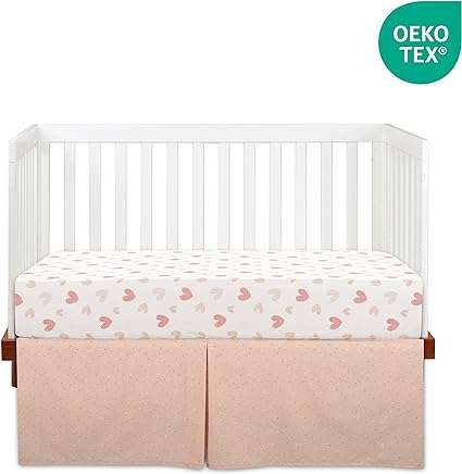 Bedward 100% Cotton (Excluding Quilt Filling) 3 Piece Baby, Toddler Crib Bedding Set ; Includes Fitted Sheet, Bed Skirt and Comforter Quilt for Nursery (Hearts)