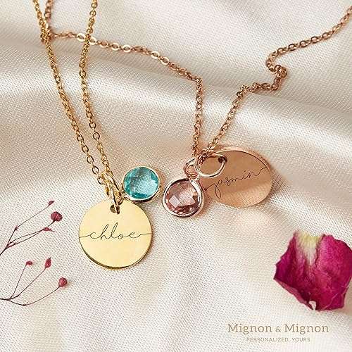 Birthstone Name Necklace Personalized for Women Handmade Girls Birthday Mom Gifts Gold Plated Gemstone Pendant Initial Jewelry Anniversary Bridesmaid August July Birthday Gifts -CN-BS-SH