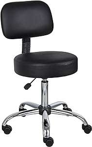 Boss Office Products Be Well Medical Spa Stool with Back in Vinyl, Black