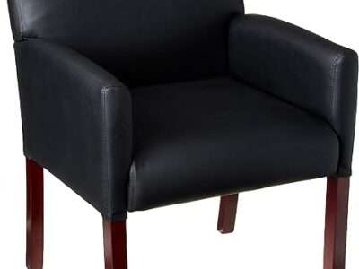 Boss Office Products Reception Box Arm Chair with Mahogany Finish in Black, 25"D x 24.5"W x 35"H