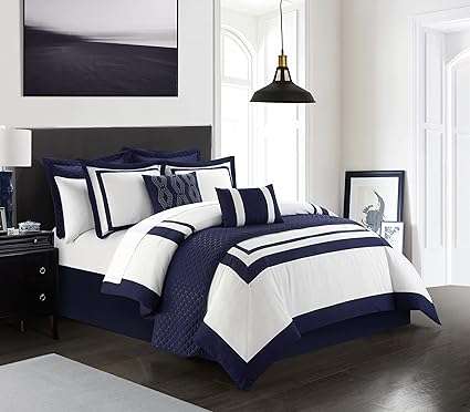 Chic Home BCS18717-AN Hortense 8 Piece Comforter and Quilt Set Hotel Collection Design Fish Scale Pattern Bedding - Decorative Pillows Shams Included, King, Navy