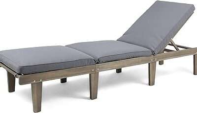 Christopher Knight Home Alisa Outdoor Acacia Wood Chaise Lounge, Grey Finish/Dark Grey Cushion