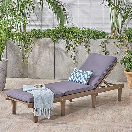 Christopher Knight Home Alisa Outdoor Acacia Wood Chaise Lounge, Grey Finish/Dark Grey Cushion