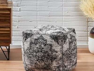 Christopher Knight Home Lily Hand-Loomed Boho Fabric Cube Pouf, Black, Beige