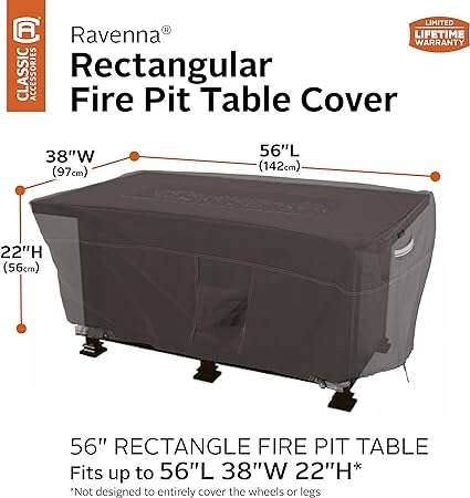 Classic Accessories Ravenna Water-Resistant 56 Inch Rectangular Fire Pit Table Cover, Outdoor Table Cover