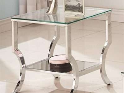 Coaster Square End Table with Mirrored Shelf Chrome / Tempered Glass 720337
