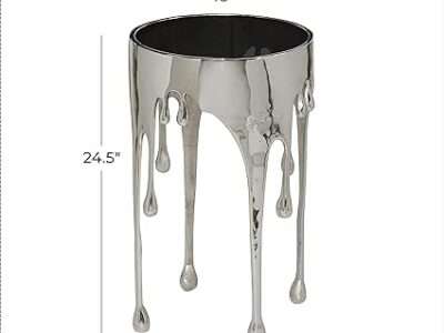Deco 79 Aluminum Drip Accent Table with Melting Designed Legs and Shaded Glass Top, 16 x 16 x 24 Silver