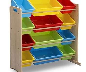 Delta Children Kids Toy Storage Organizer with 12 Plastic Bins - Greenguard Gold Certified, Natural/Primary