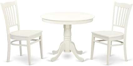 Round Dining Room Table with Pedestal and 2 Solid Wood Seat Chair