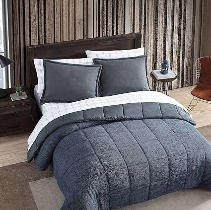 Eddie Bauer - King Comforter Set, Reversible Sherpa Bedding with Matching Shams, Cozy & Warm Home Decor (Sherwood Sherwood Blue, King)