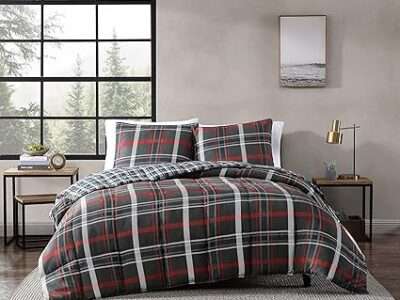 Eddie Bauer - Queen Comforter Set, Reversible Plaid Bedding with Matching Shams, Home Decor for Colder Months (Willow Dark Grey, Queen)