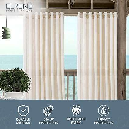 Elrene Home Fashions Carmen Sheer Extra-Wide Indoor Outdoor Curtain, 1 Panel, 114 inches X 108 inches, Ivory