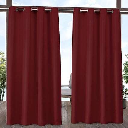 Exclusive Home Cabana Solid Indoor Outdoor Light Filtering Grommet Top Curtain Panel, 54 x84 , Radiant Red, Set of 2