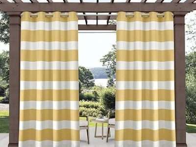 Exclusive Home Cabana Stripe Indoor Outdoor Light Filtering Grommet Top Curtain Panel, 54 x108, Sundress, Set of 2