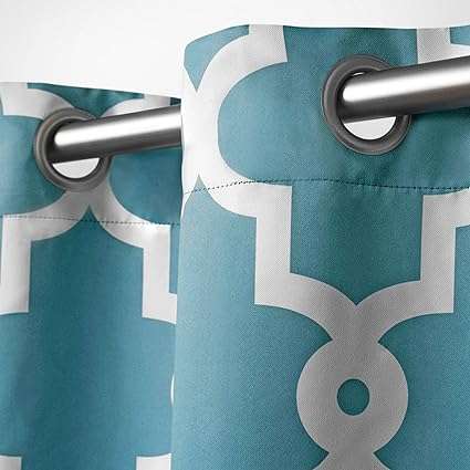 Exclusive Home Curtains Ironwork Sateen Woven Room Darkening Blackout Grommet Top Curtain Panel Pair, 52 x96 , Teal