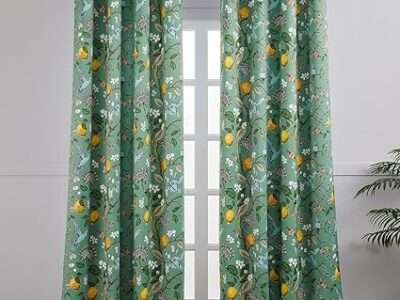 Extra Long 108 Inches Curtains for Large Window Funky Sage Green Tall Light Blocking Fun Floral Hummingbird Leaf Flower Jungle Forest Fancy Grommet Microfiber Lined High Ceiling Curtains 2 Panels 9FT