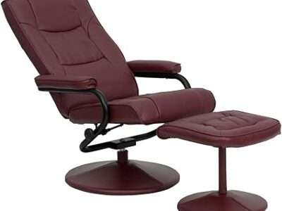 Flash Furniture Rachel Contemporary Multi-Position Recliner and Ottoman with Wrapped Base in Burgundy LeatherSoft