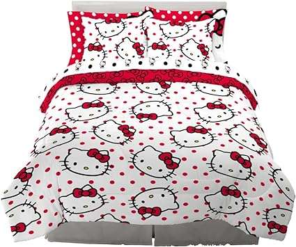 Franco Collectibles Sanrio Hello Kitty Polka Dot Bedding 7 Piece Super Soft Comforter and Sheet Set with Sham, Queen,