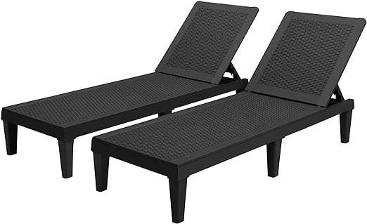 Greesum Outdoor Chaise Lounge Chairs Set of 2 with Adjustable Backrest, Waterproof PE Easy Assembly, Lightweight for Patio, Poolside, Beach, Yard, Black