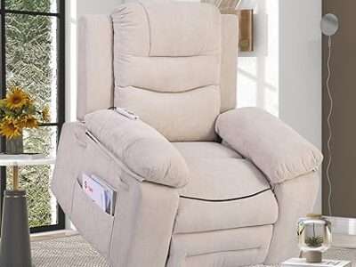 HAUSHECK Electric Power Lift Chairs Recliners for Elderly with 3 Massage Modes & 2 Heating Settings, Upholstered Linen Single Sofa w Wadjustable Backrest, Side Pocket for Living Room Furniture