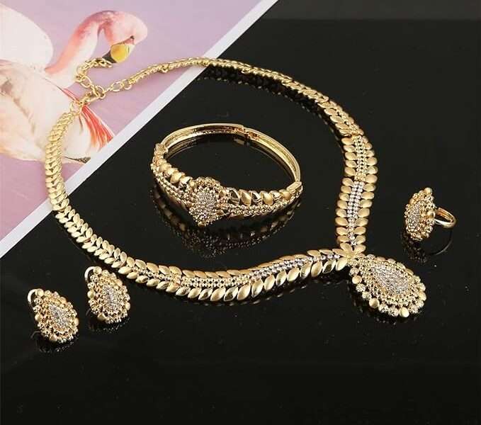 Huangshanshan 24K Gold Plated Jewelry Set White Stone Choker Jewelry Set Habesha Eritrea